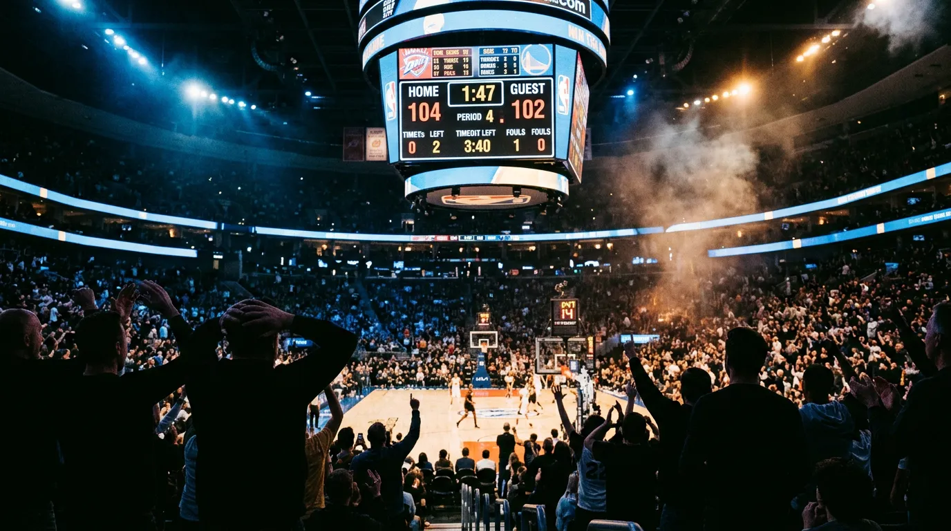 Basketball scoreboard showing close game score with cash out decision moment