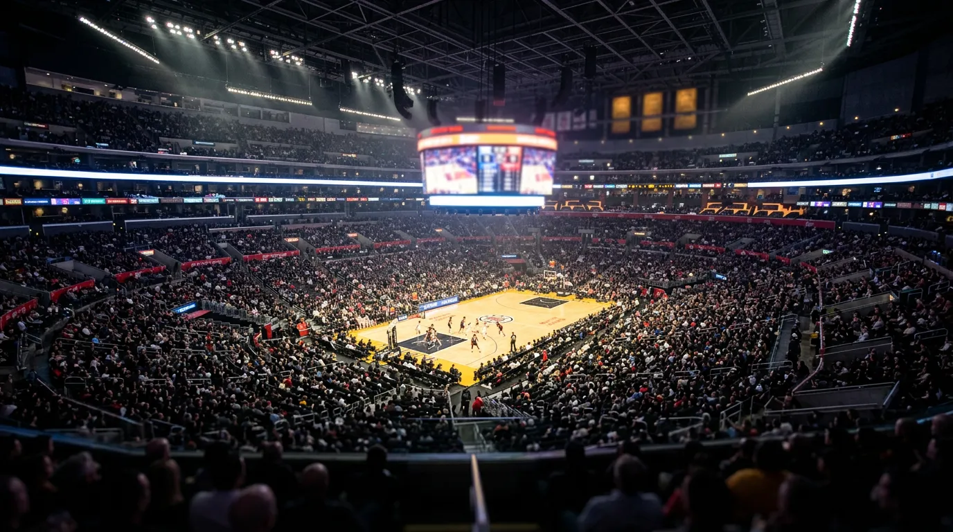 Basketball arena atmosphere showing live NBA game environment for in-play betting