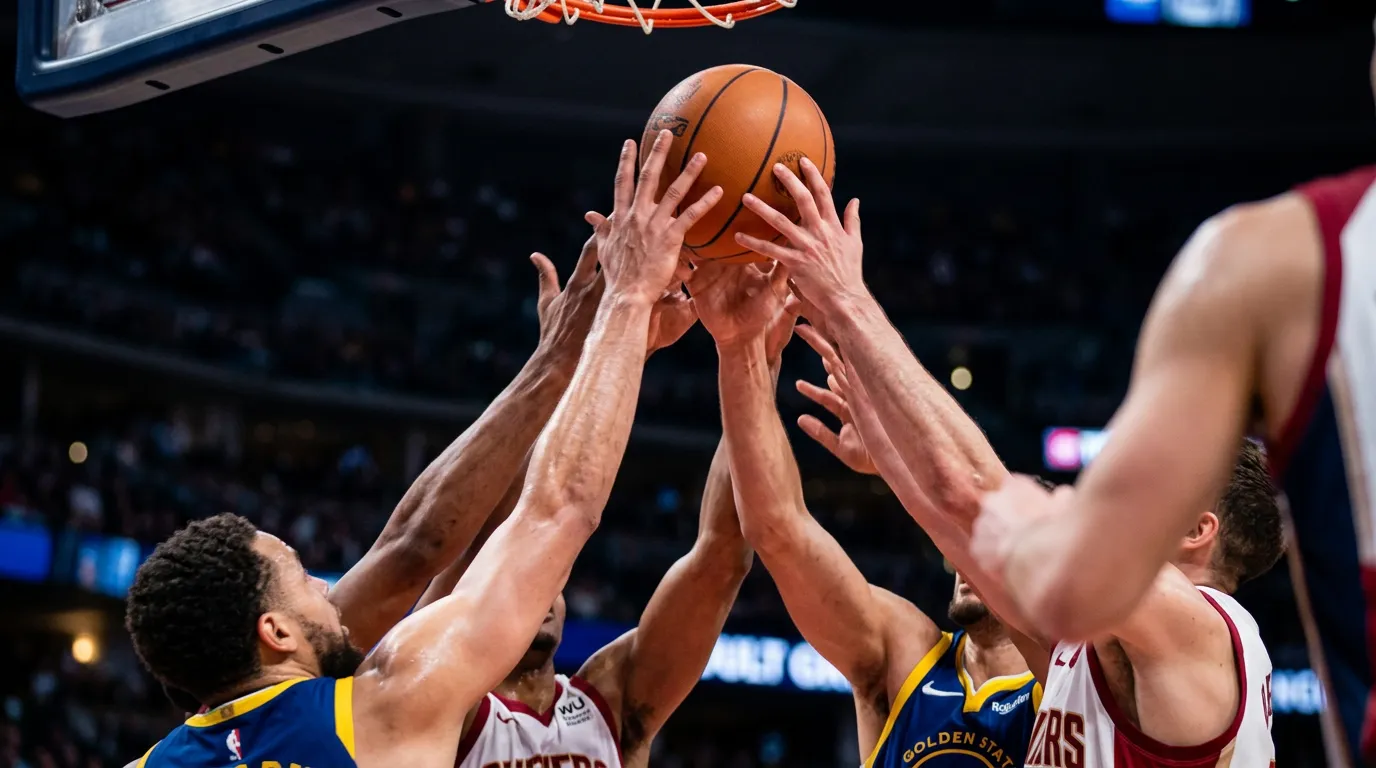 Basketball players during NBA game action with point spread overlay concept